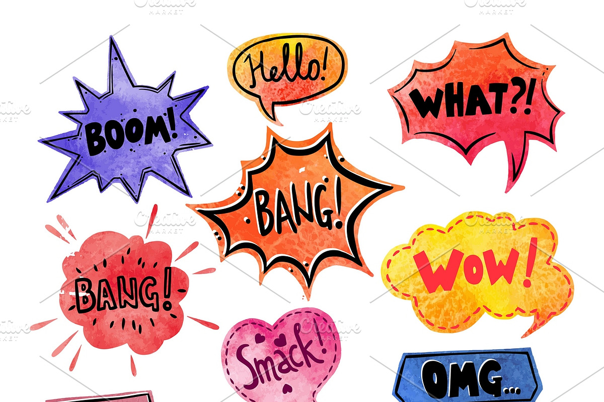 Watercolor comics speech bubble set in Illustrations - product preview 8
