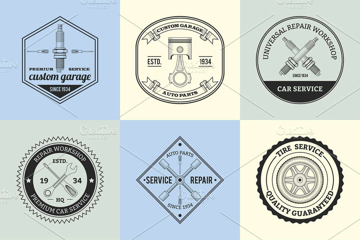 Repair workshop emblems set in Illustrations - product preview 8