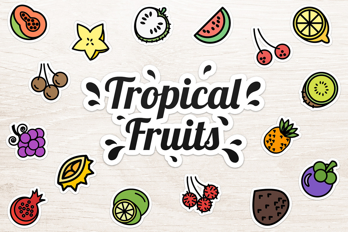 Tropical Fruits Sticker Set in Illustrations - product preview 8
