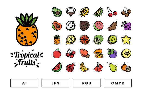 Tropical Fruits Sticker Set in Illustrations - product preview 3
