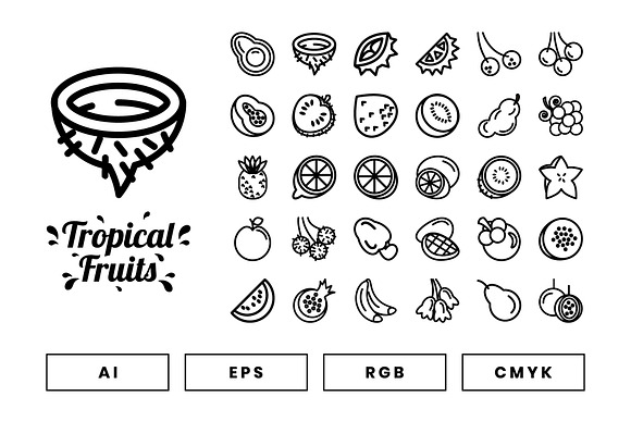 Tropical Fruits Sticker Set in Illustrations - product preview 4