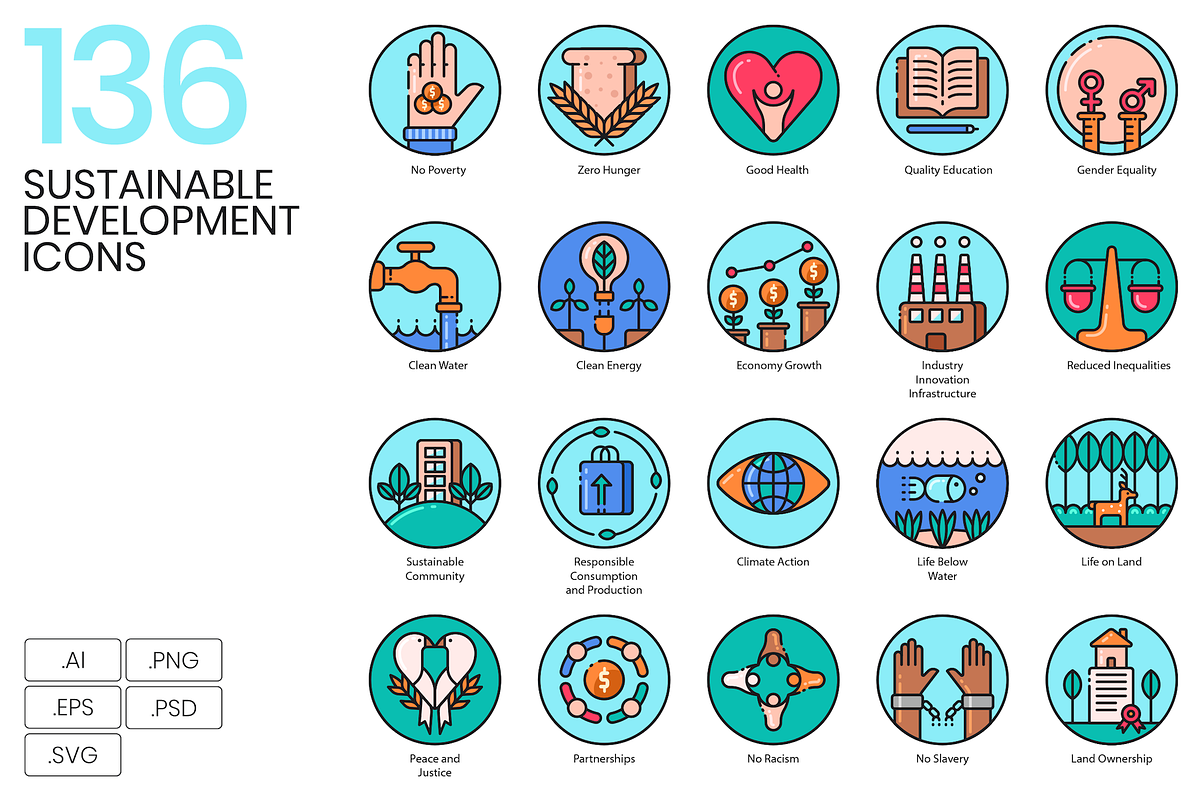 136 Sustainable Development Icons in Skull Icons - product preview 8