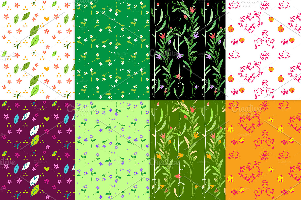 8 flowers seamless patterns in Patterns - product preview 8