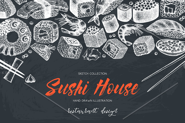 Hand Sketched Sushi Collection