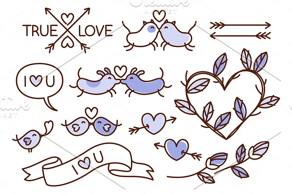 Hand drawn love themed illustrations
