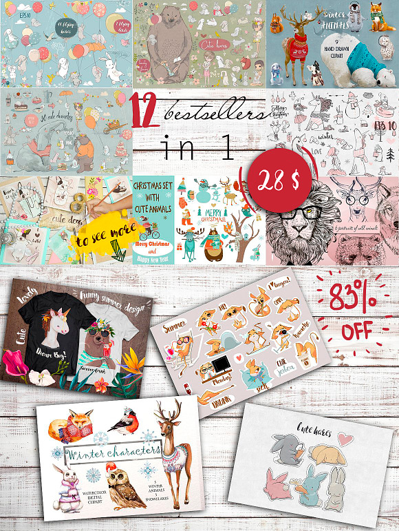 Cute animals bundle in Illustrations - product preview 5