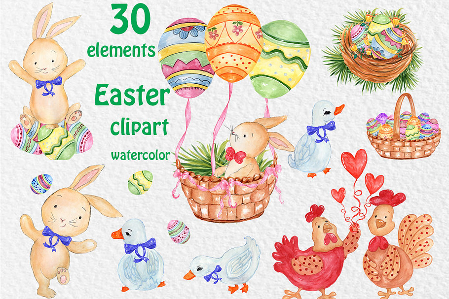 Watercolor Easter clipart in Illustrations - product preview 8