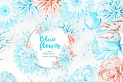 Watercolor Clipart, Blue Flower
