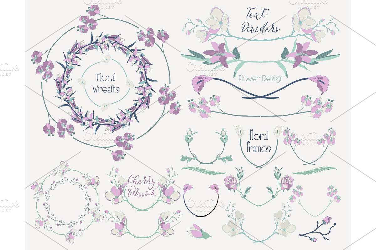 Colorful Floral Design Elements, Dividers, Frames in Illustrations - product preview 8