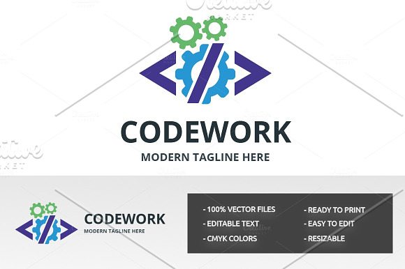 Code Work Logo in Logo Templates - product preview 1