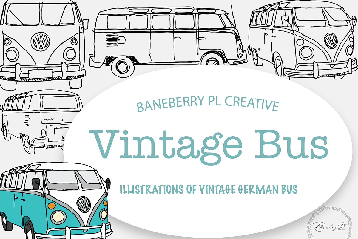 Vintage Bus Hand-Drawn Illistrations in Illustrations - product preview 8