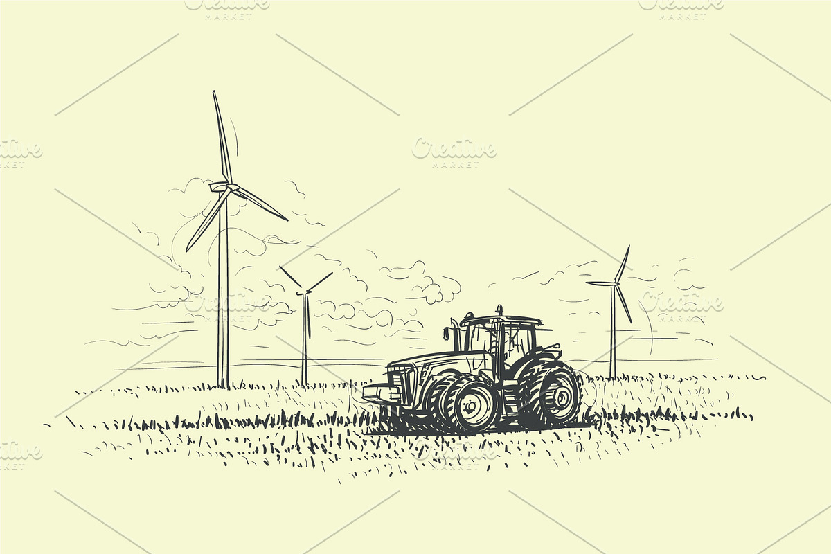 Agricultural Landscape Drawing.  in Illustrations - product preview 8