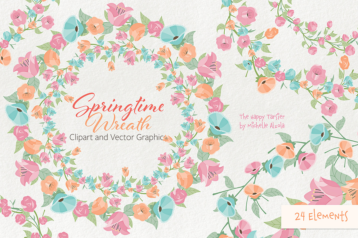 Springtime 01 Wreath Clipart Vector in Illustrations - product preview 8