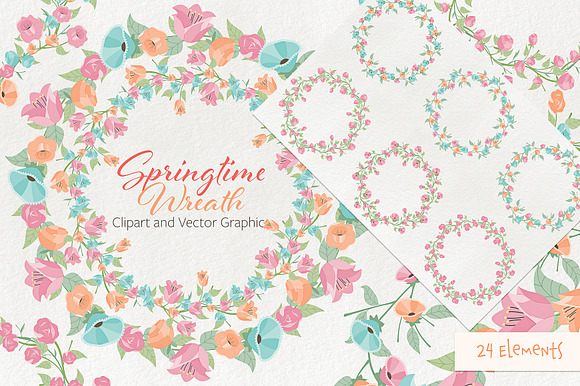 Springtime 01 Wreath Clipart Vector in Illustrations - product preview 1