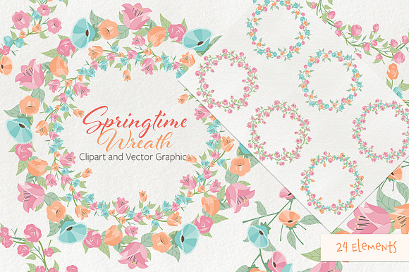 Springtime 01 Wreath Clipart Vector in Illustrations - product preview 2
