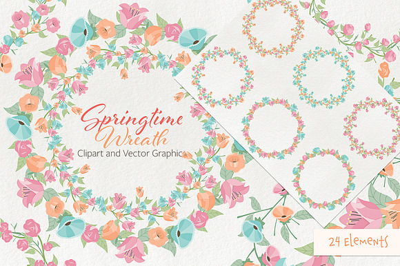 Springtime 01 Wreath Clipart Vector in Illustrations - product preview 4