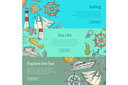 Vector sketched sea horizontal banner templates