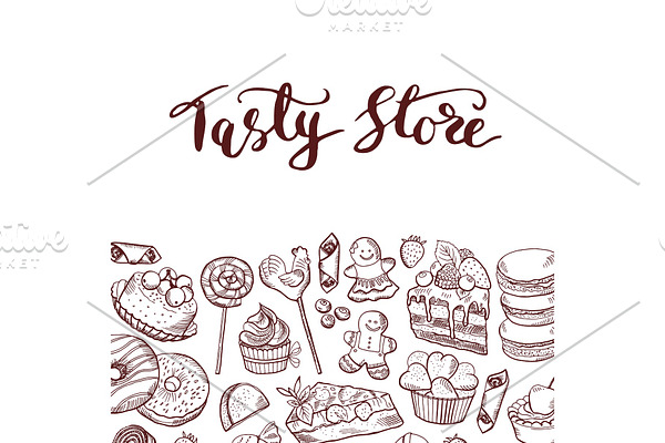 Vector hand drawn sweets shop or confectionary