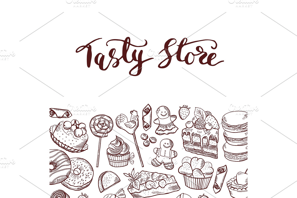 Vector hand drawn sweets shop or confectionary in Graphics - product preview 8