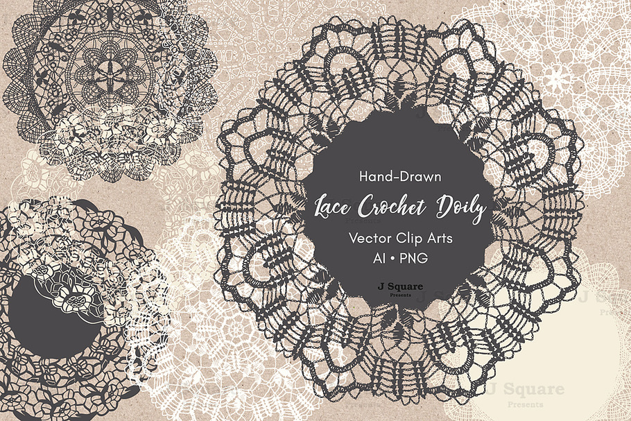 Hand Drawn Lace Doilies AI + PNG
