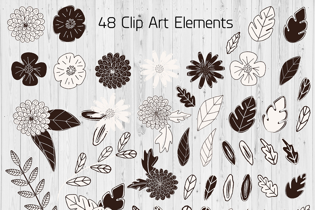 Black & White Flowers and Leaves in Patterns - product preview 8