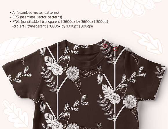 Black & White Flowers and Leaves in Patterns - product preview 3