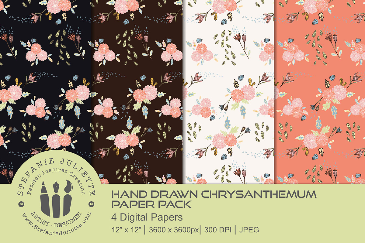 Hand Drawn Chrysanthemums Paper Pack in Patterns - product preview 8