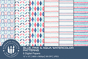 Blue, Pink & Aqua Watercolor Pattern