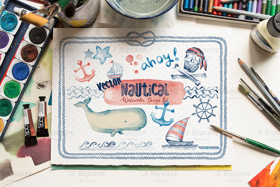 Watercolor Nautical VECTOR Arts in Illustrations - product preview 8