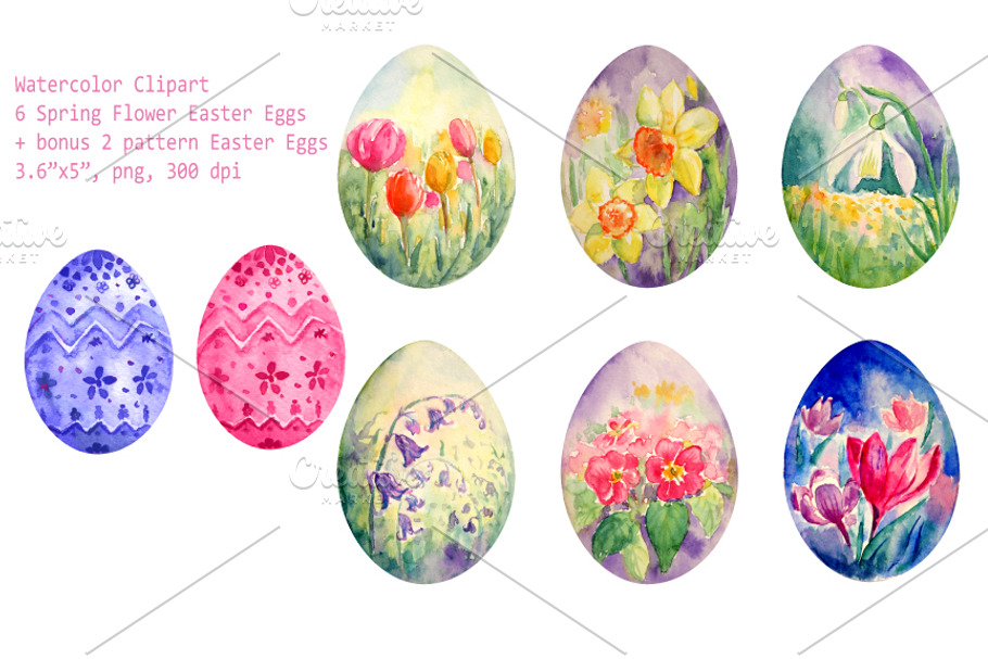 Watercolor Spring Flower Easter Eggs