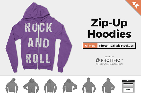 Zip-Up Hoodie Sweatshirt Mockups in Product Mockups - product preview 4