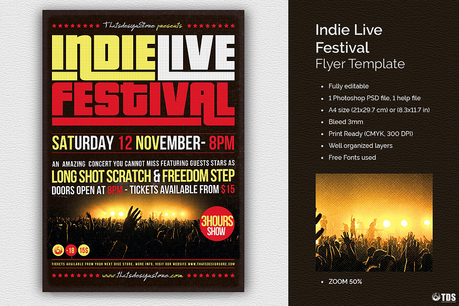 Indie Live Festival Flyer Template in Flyer Templates - product preview 8