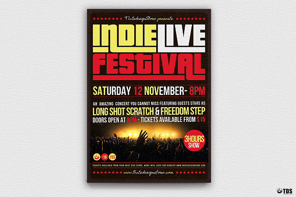 Indie Live Festival Flyer Template in Flyer Templates - product preview 1