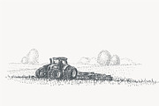 Tractor in field illustration.