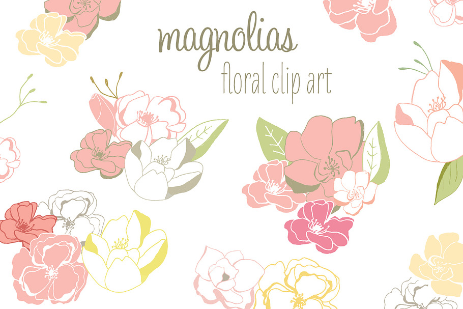 Magnolia Clip Art in Illustrations - product preview 8