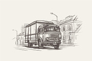 Retro Delivery Truck Hand drawn. 