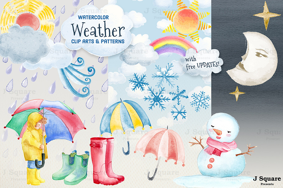 Watercolor Weather Clip Art Bundle