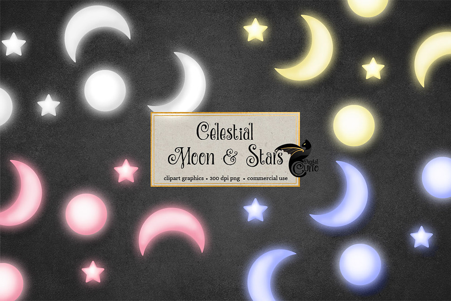 Celestial Moon and Stars Clipart in Illustrations - product preview 8