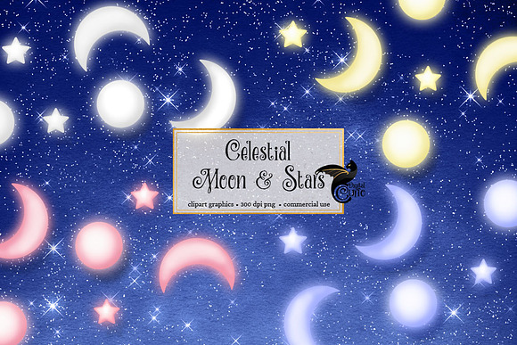 Celestial Moon and Stars Clipart in Illustrations - product preview 1