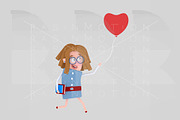 Girl chasing heart balloon love