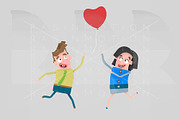 Couple chasing heart balloon love