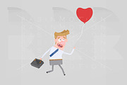 Man chasing heart balloon love