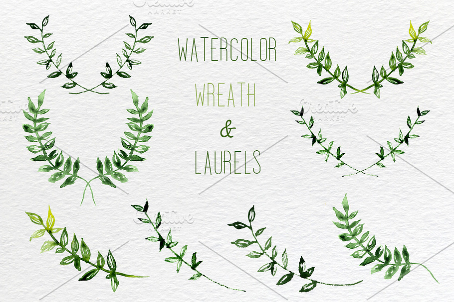 Watercolor set of wreath and laurels in Illustrations - product preview 8