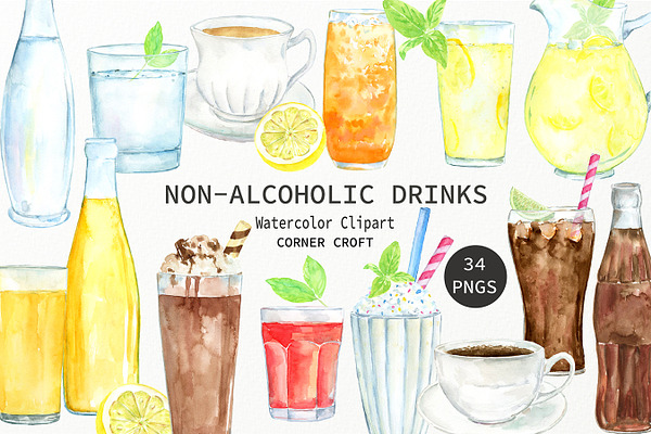 Watercolor non-alcoholic drinks