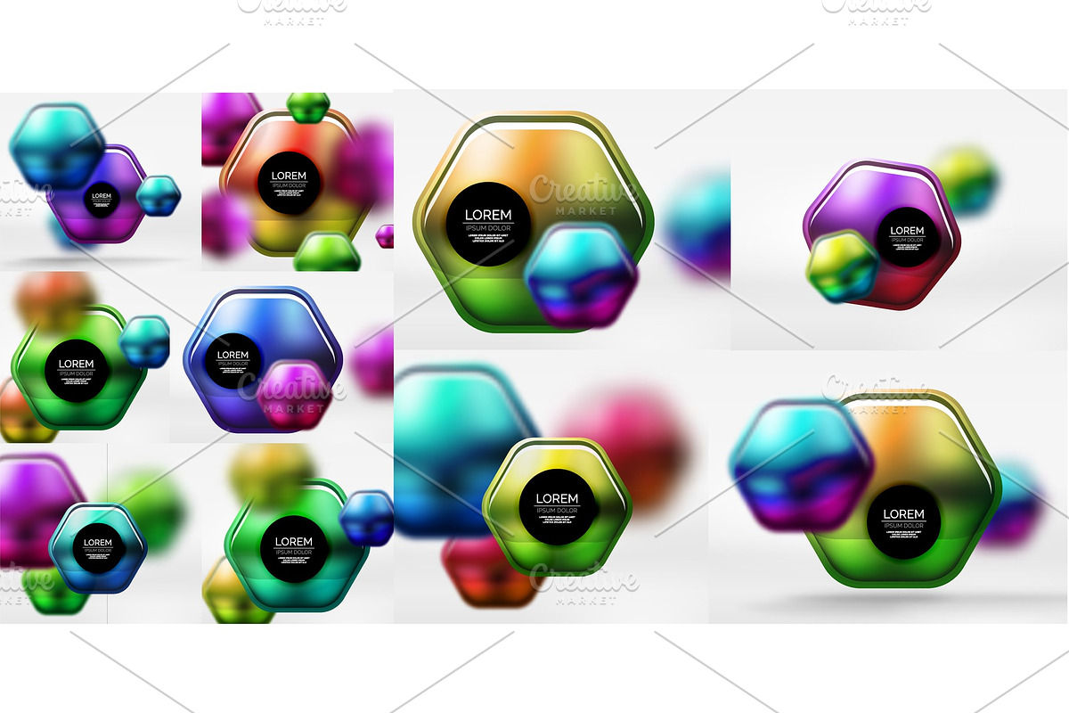 Metallic glossy color abstract shapes, vector banner layouts, buttons. Mega collection in Illustrations - product preview 8