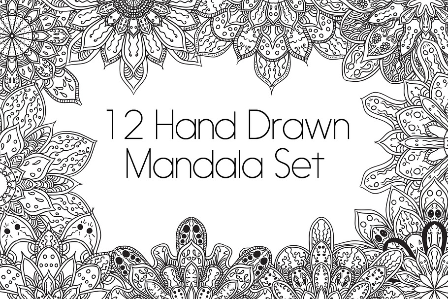 12 Hand Drawn Mandala Set