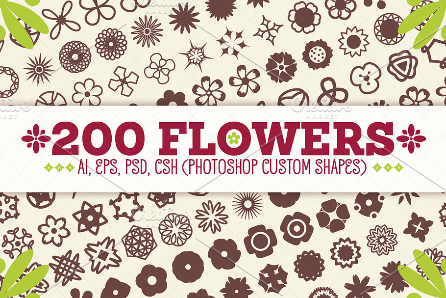200 Flowers - Vector Shapes Set in Photoshop Shapes - product preview 8