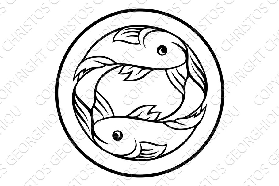 Pisces Fish Zodiac Horoscope Sign in Illustrations - product preview 8