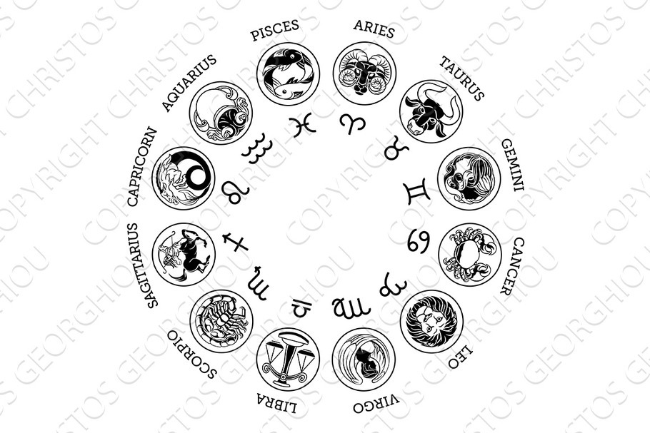 Astrological horoscope zodiac star signs icon set in Illustrations - product preview 8