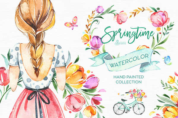 Springtime. Watercolor collection